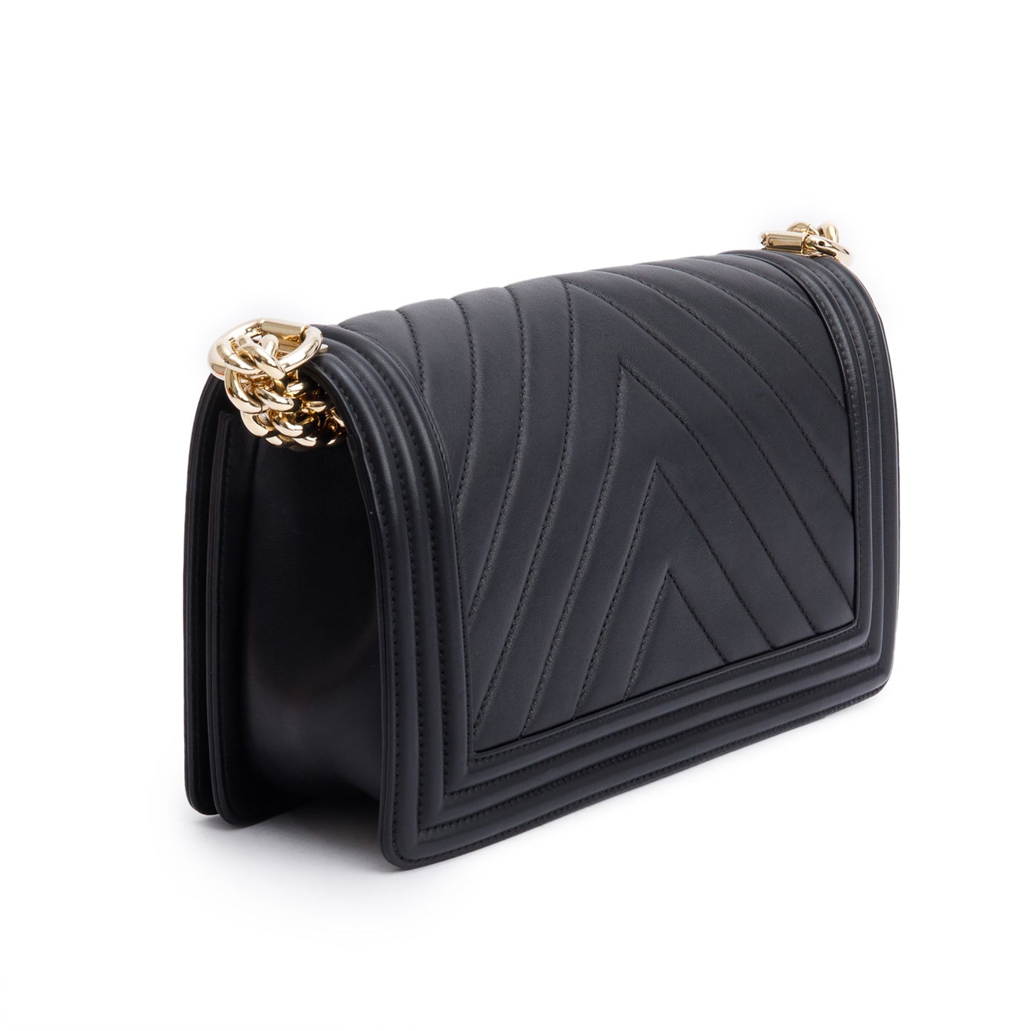 Chanel Black Chevron Quilted Lambskin Leather Medium Boy Bag