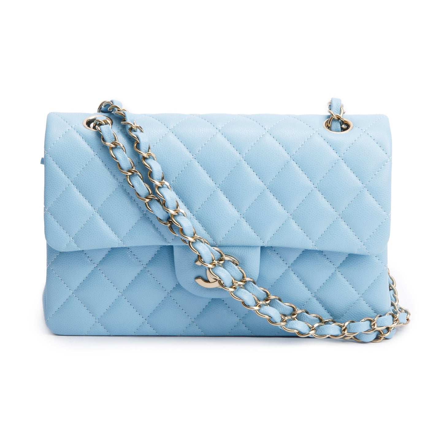 Chanel Light Blue Quilted Caviar Leather Classic Medium Double Flap Bag