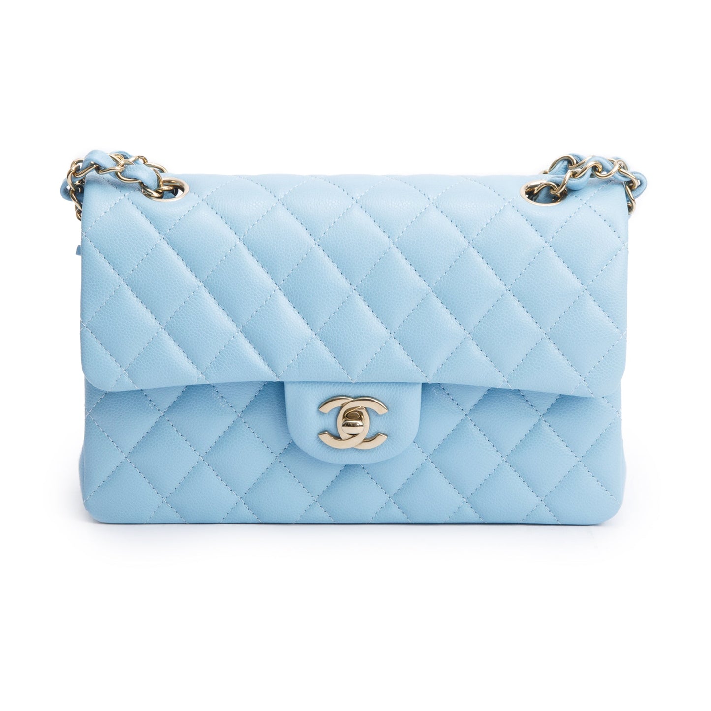 Chanel Light Blue Quilted Caviar Leather Classic Medium Double Flap Bag