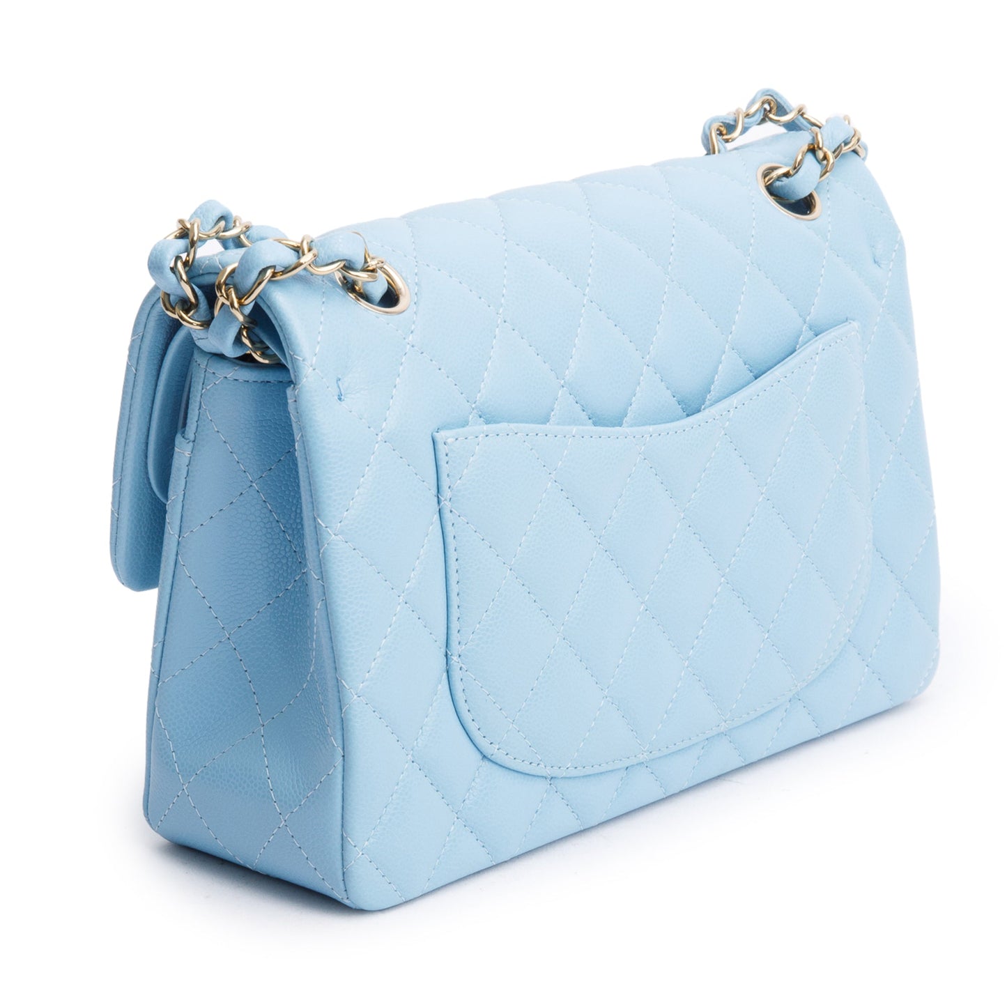 Chanel Light Blue Quilted Caviar Leather Classic Medium Double Flap Bag