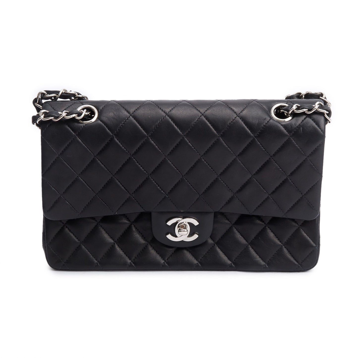 Chanel Vintage Black Quilted Lambskin Leather Classic Medium Double Flap Bag