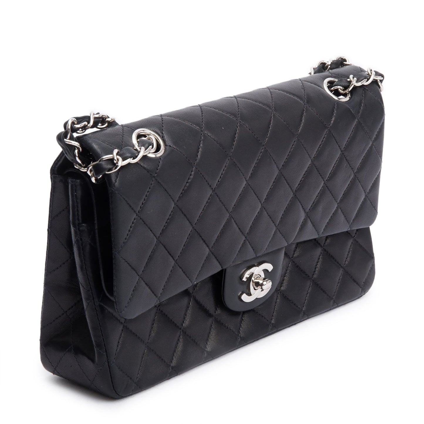 Chanel Vintage Black Quilted Lambskin Leather Classic Medium Double Flap Bag