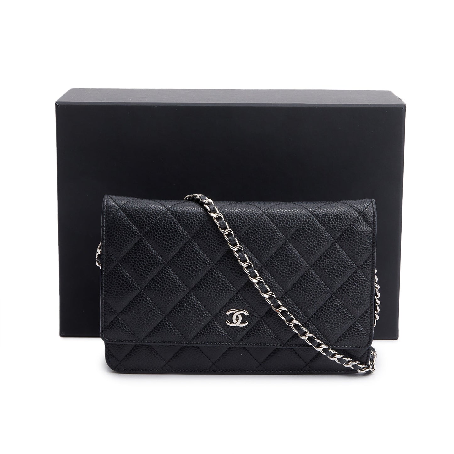 Chanel Black Quilted Caviar Leather Classic Wallet on Chain