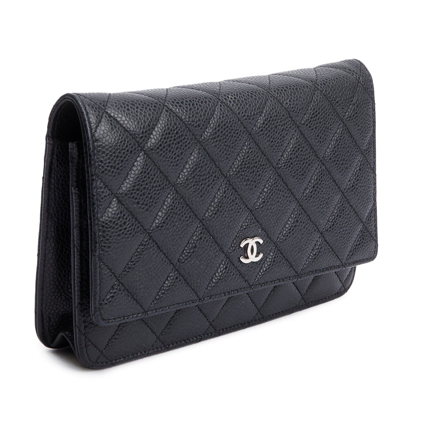 Chanel Black Quilted Caviar Leather Classic Wallet on Chain
