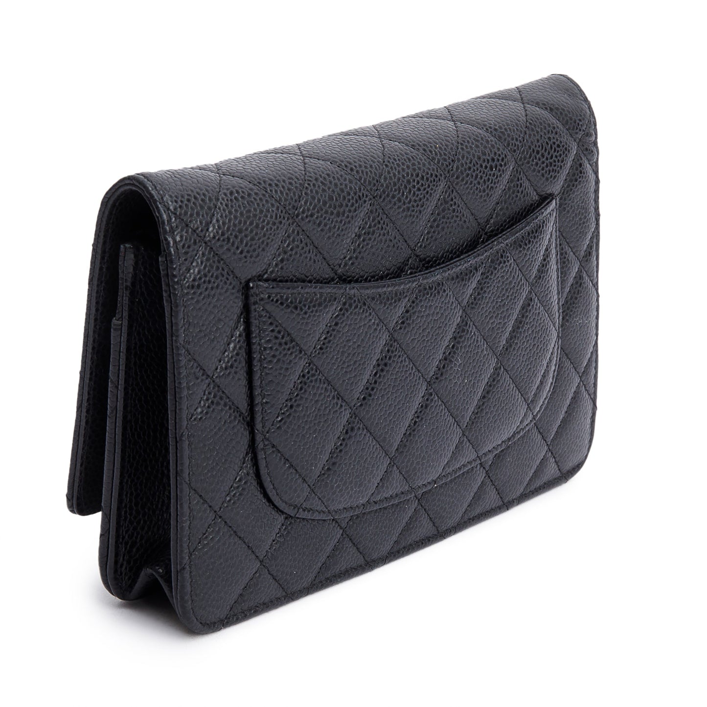 Chanel Black Quilted Caviar Leather Classic Wallet on Chain