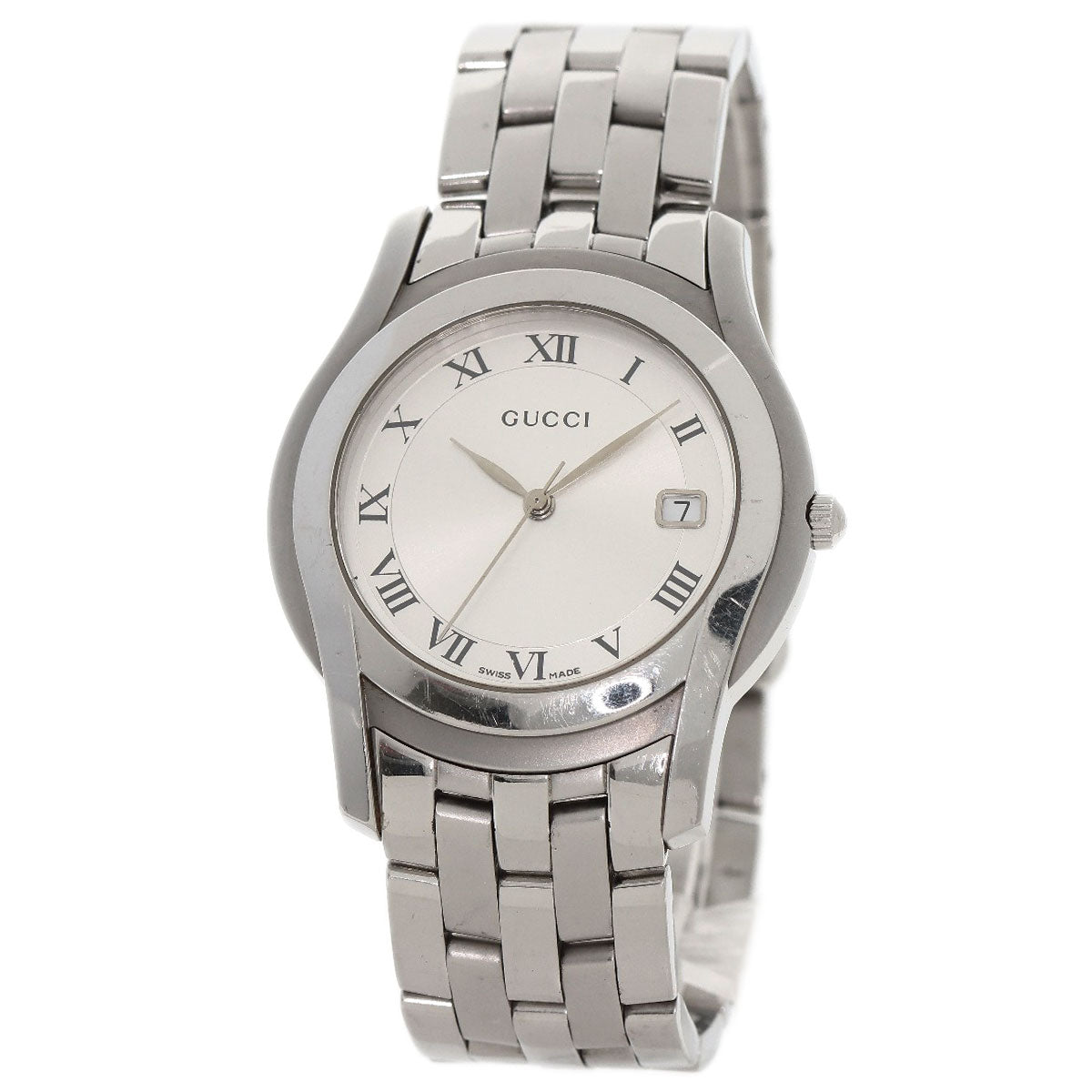 GUCCI Watches Quartz 5500M Stainless Steel , Stainless Steel Silver Round face Silver dial mens