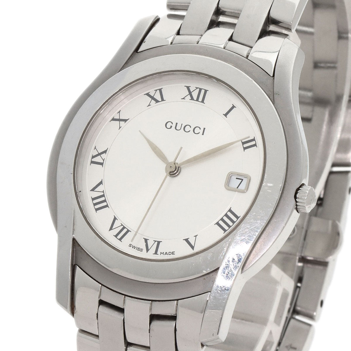 GUCCI Watches Quartz 5500M Stainless Steel , Stainless Steel Silver Round face Silver dial mens