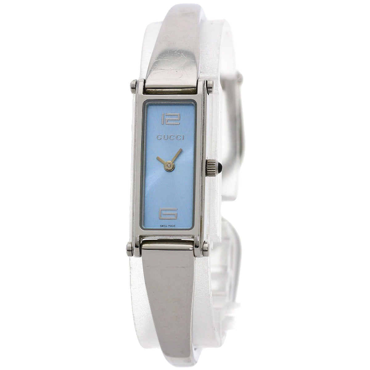 GUCCI Watches Quartz 1500L Stainless Steel , Stainless Steel Silver Square face blue dial Women