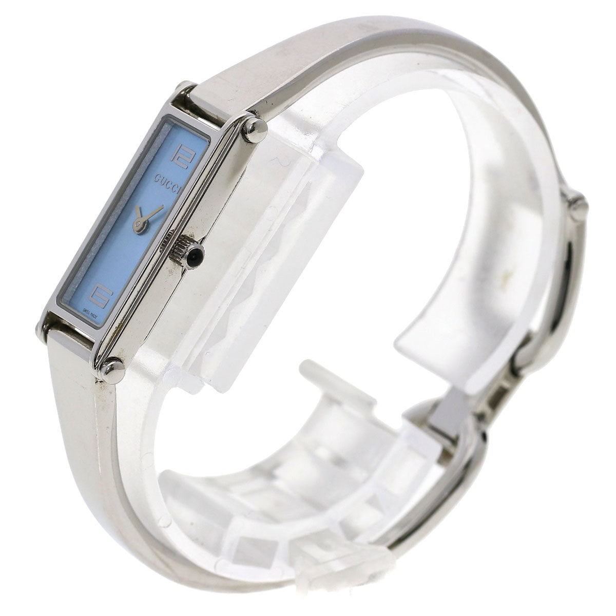 GUCCI Watches Quartz 1500L Stainless Steel , Stainless Steel Silver Square face blue dial Women