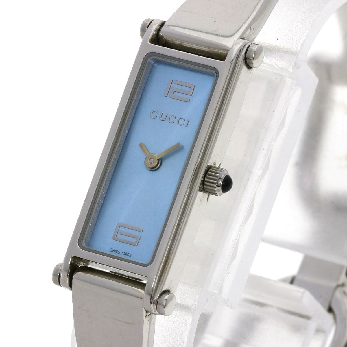 GUCCI Watches Quartz 1500L Stainless Steel , Stainless Steel Silver Square face blue dial Women