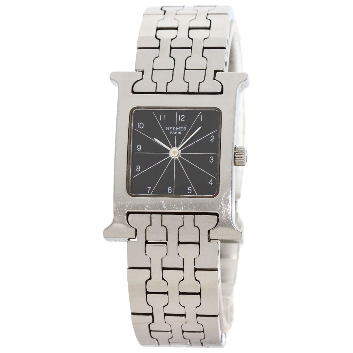 HERMES Watches Quartz HH1.210 Stainless Steel , Stainless Steel Silver H watch black dial Women
