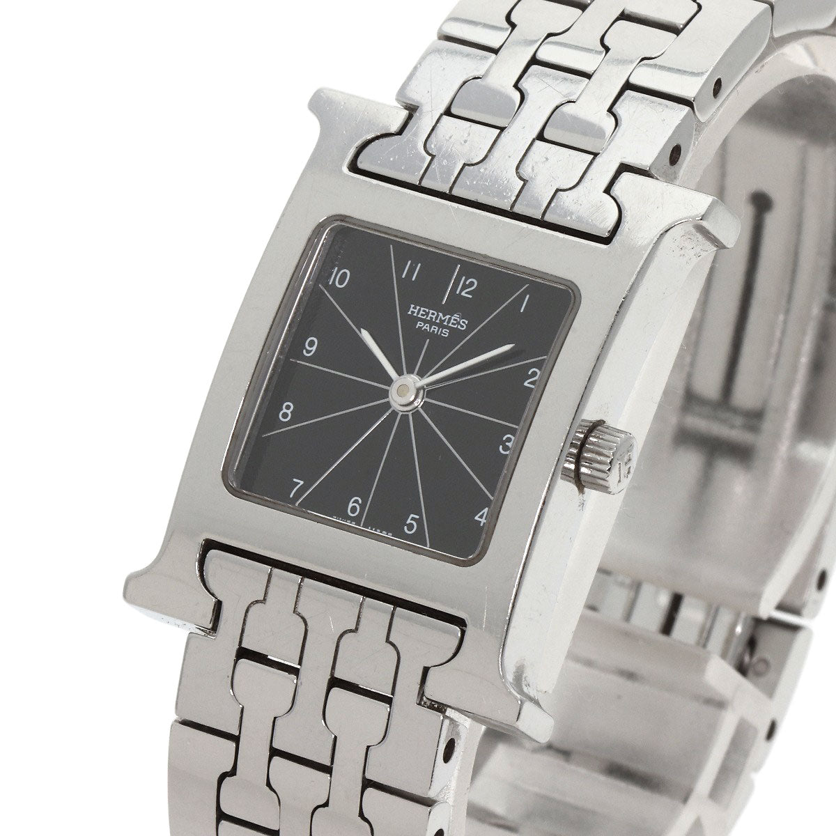 HERMES Watches Quartz HH1.210 Stainless Steel , Stainless Steel Silver H watch black dial Women