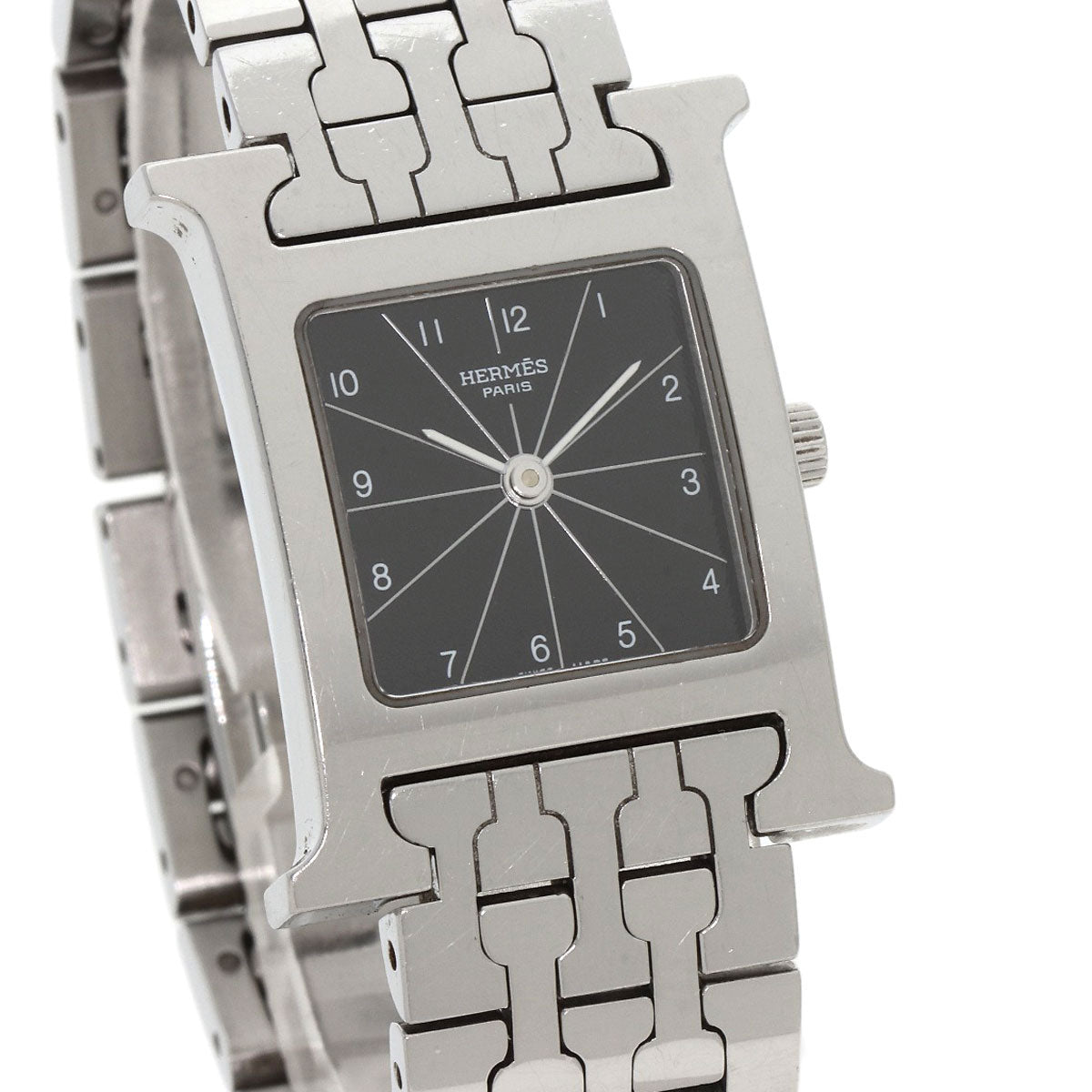 HERMES Watches Quartz HH1.210 Stainless Steel , Stainless Steel Silver H watch black dial Women