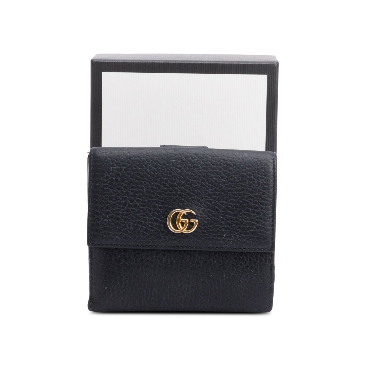 Gucci Black Calfskin Leather Double G French Flap Wallet
