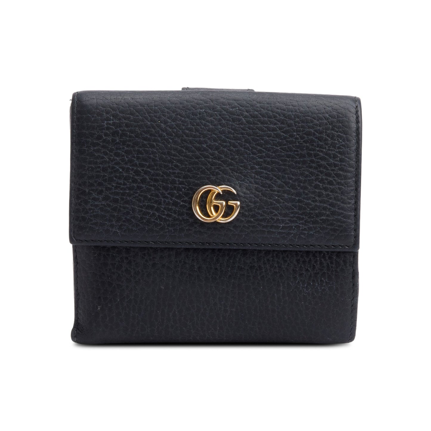 Gucci Black Calfskin Leather Double G French Flap Wallet