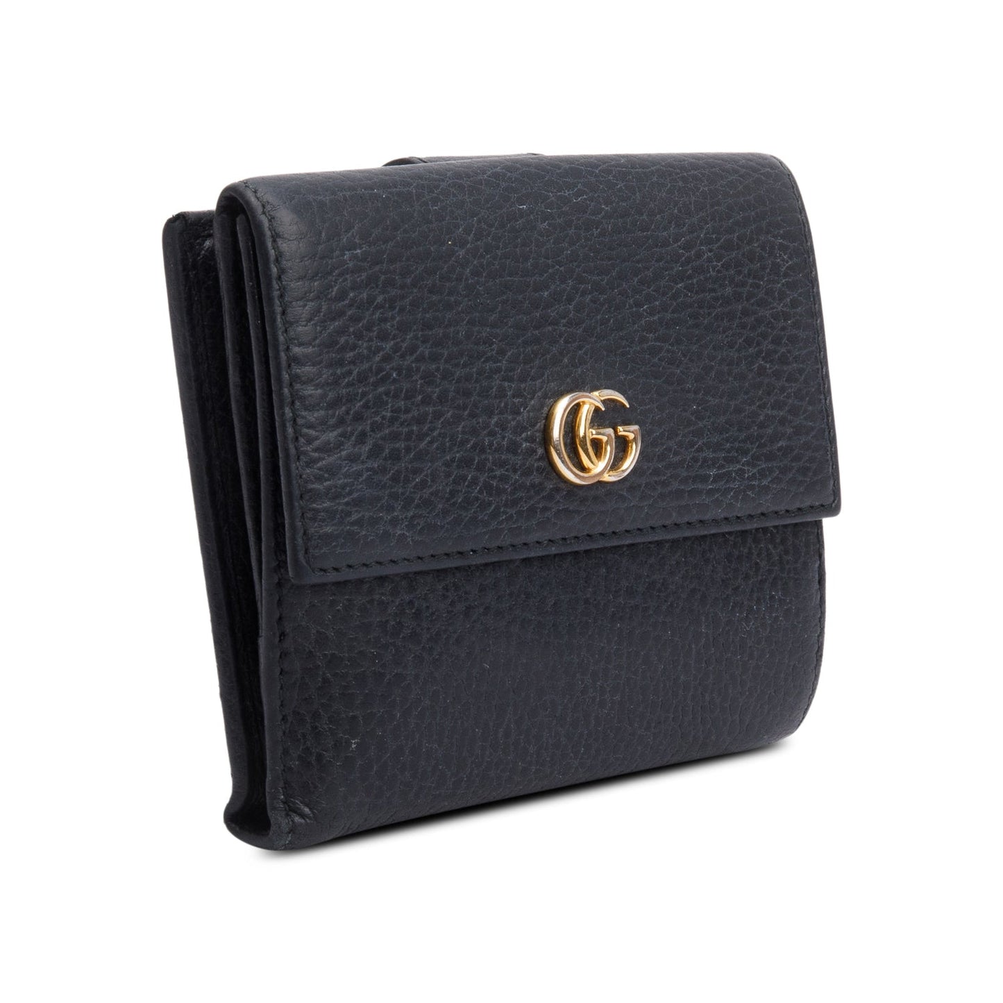 Gucci Black Calfskin Leather Double G French Flap Wallet