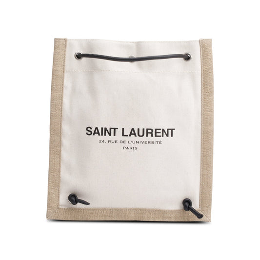 Saint Laurent Beige Linen Calfskin Rive Gauche Drawstring Backpack