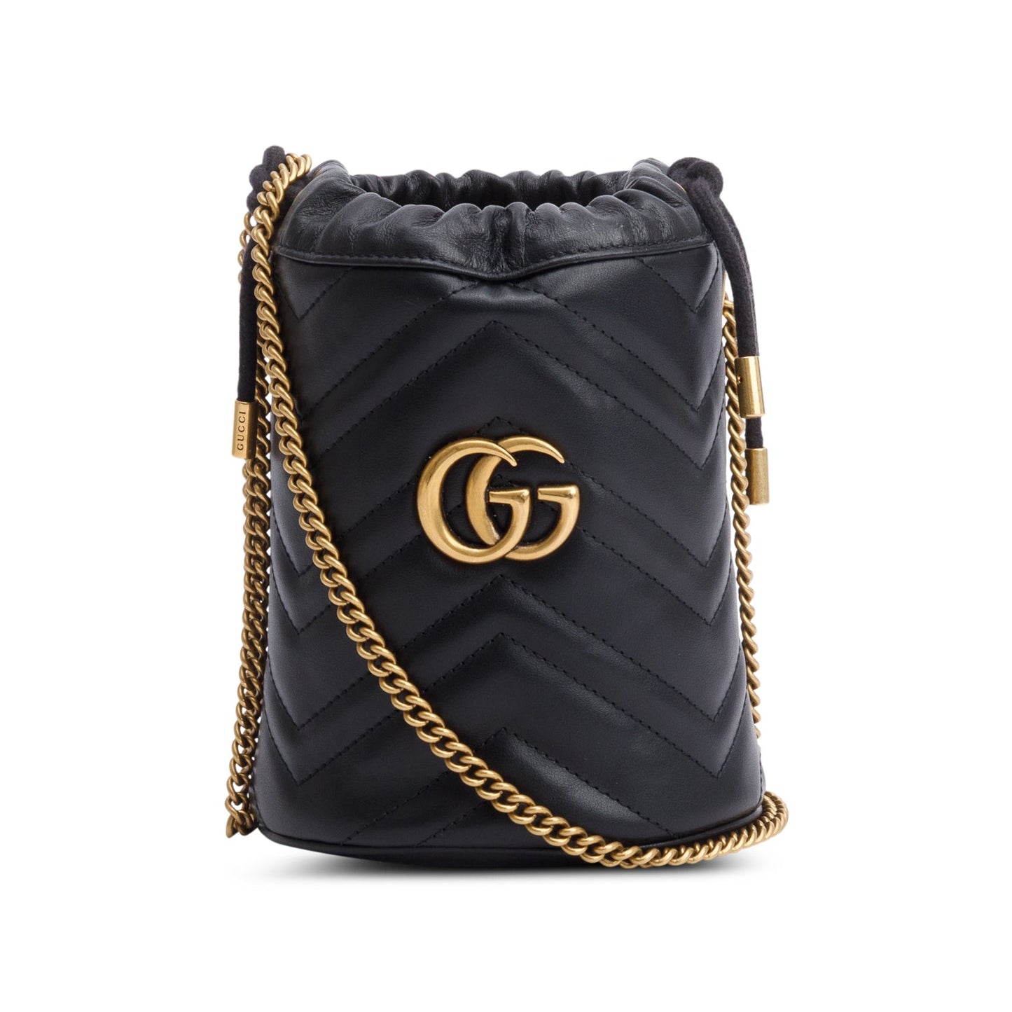Gucci Black Calfskin Leather GG Marmont Small Bucket Bag