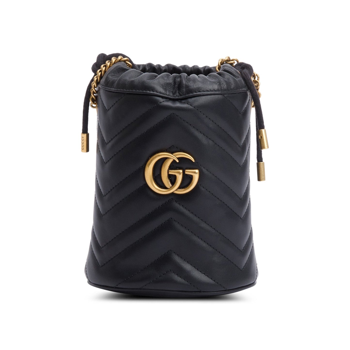 Gucci Black Calfskin Leather GG Marmont Small Bucket Bag