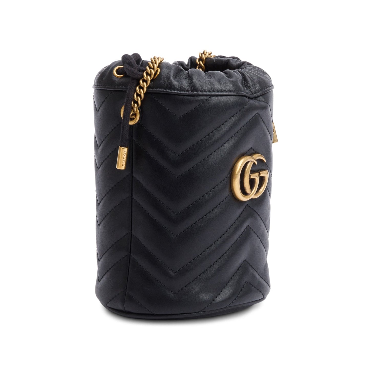 Gucci Black Calfskin Leather GG Marmont Small Bucket Bag