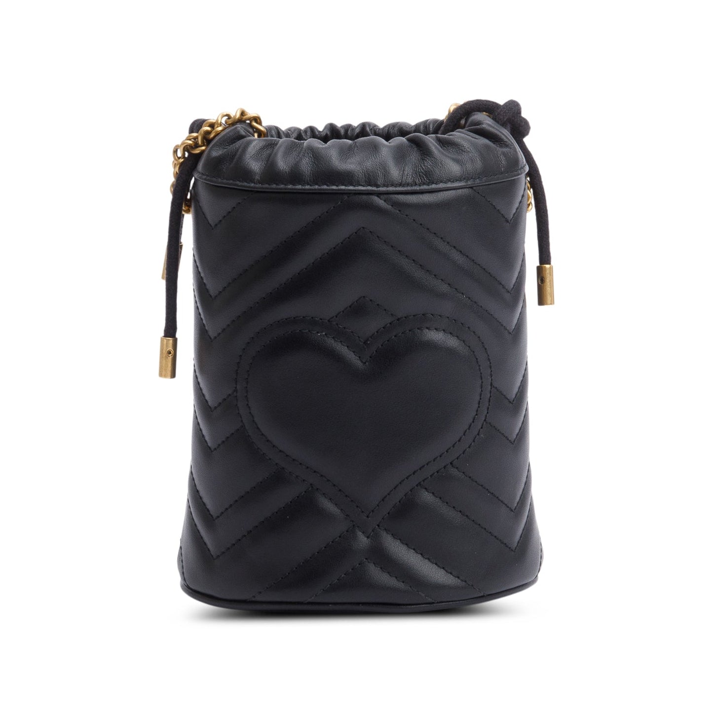 Gucci Black Calfskin Leather GG Marmont Small Bucket Bag