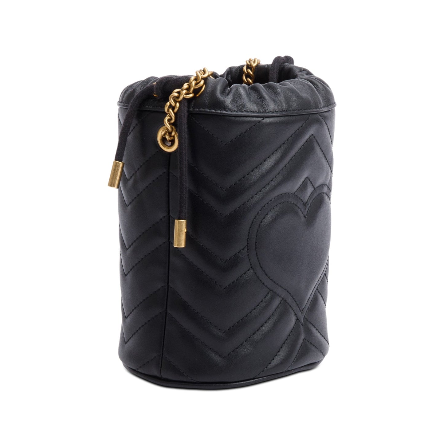 Gucci Black Calfskin Leather GG Marmont Small Bucket Bag
