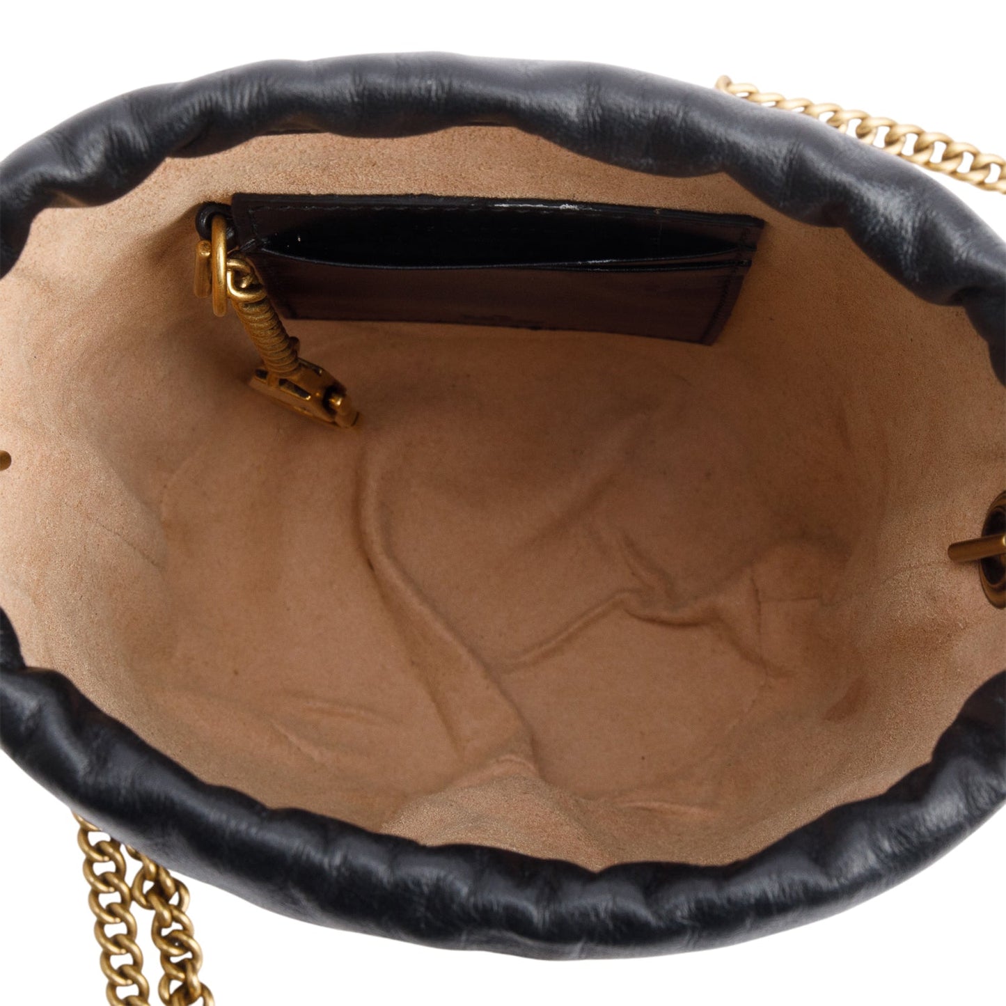 Gucci Black Calfskin Leather GG Marmont Small Bucket Bag