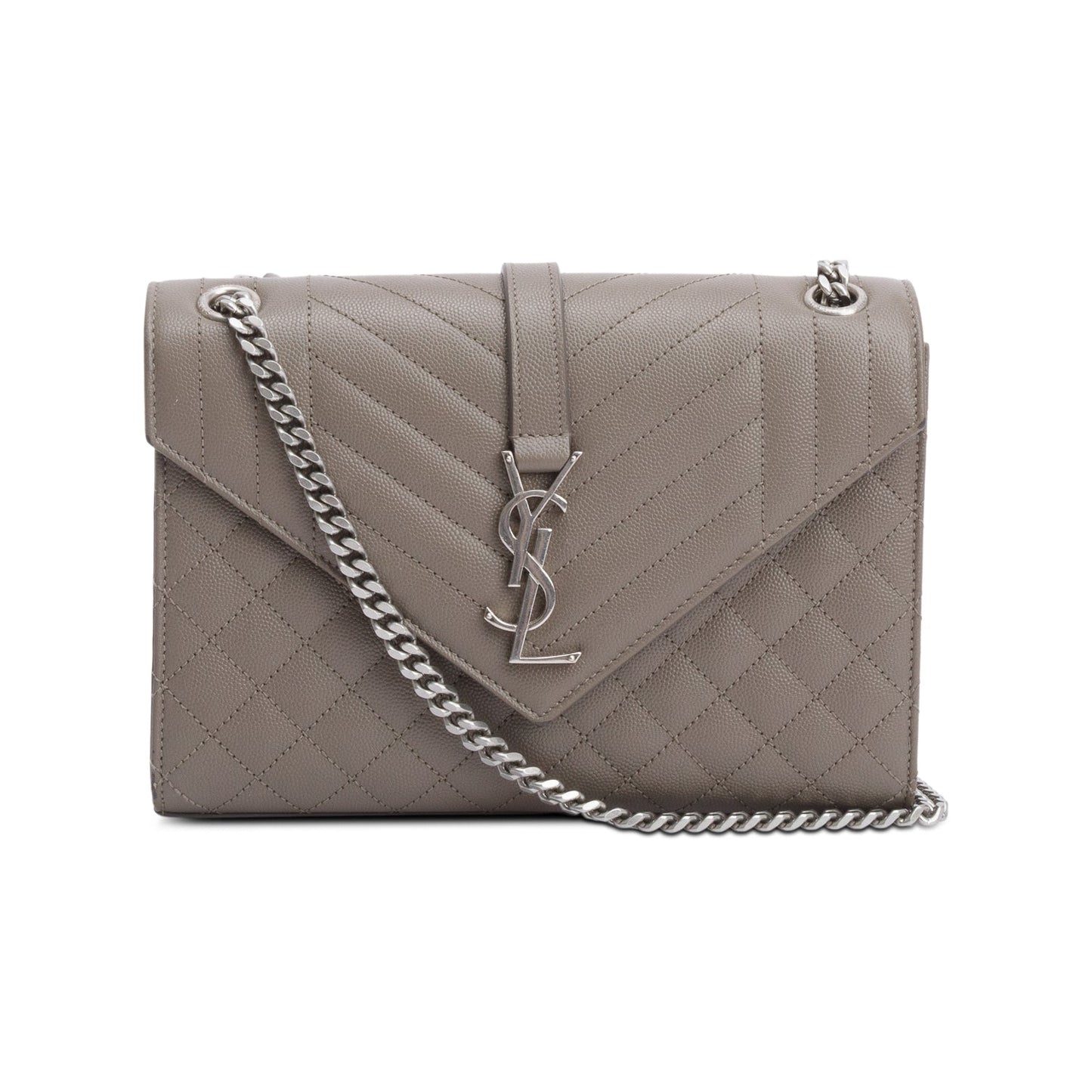 Saint Laurent 2020 Grey Grained De Poudre Medium Envelope Shoulder Bag