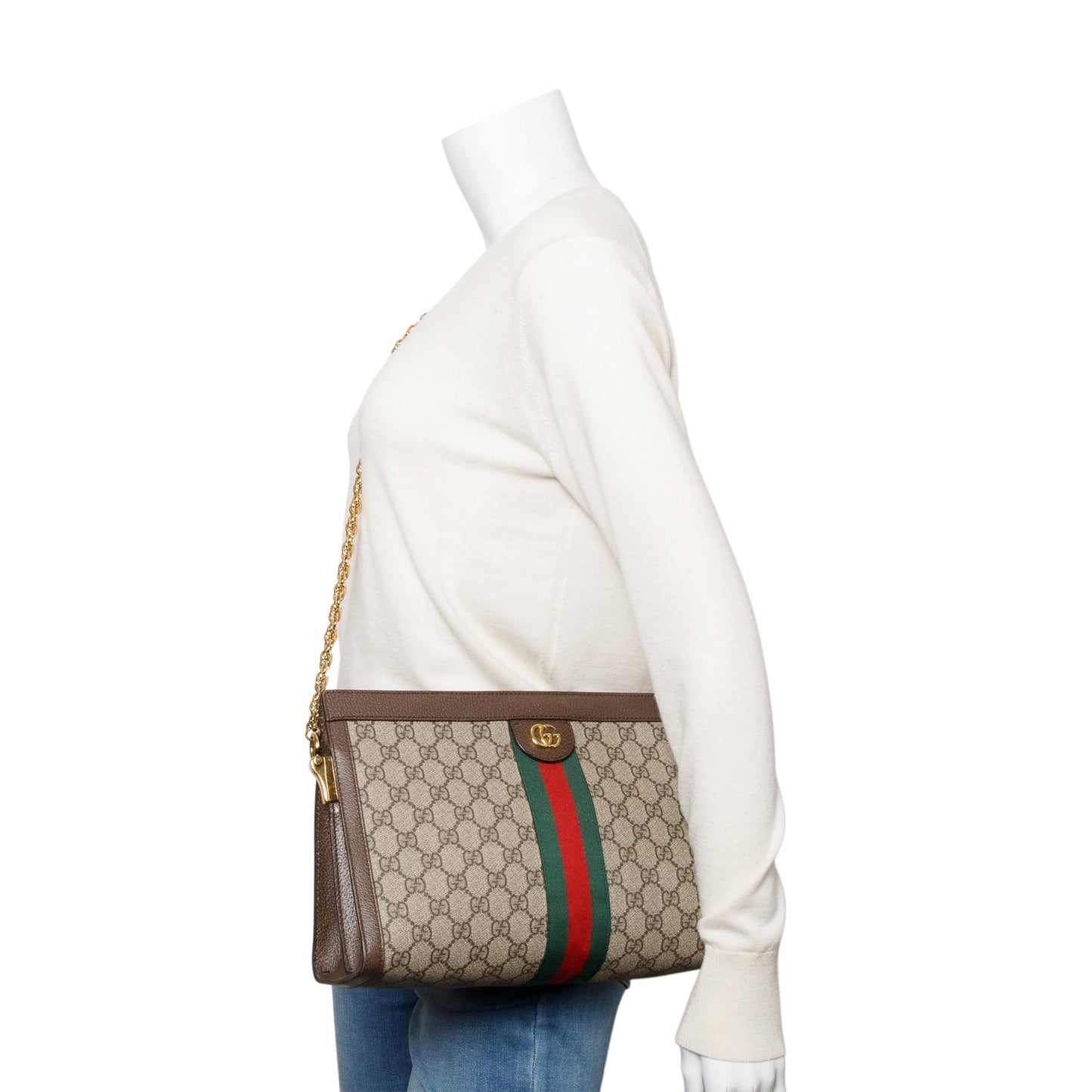 Gucci GG Supreme Monogram Web Medium Ophidia Chain Shoulder Bag