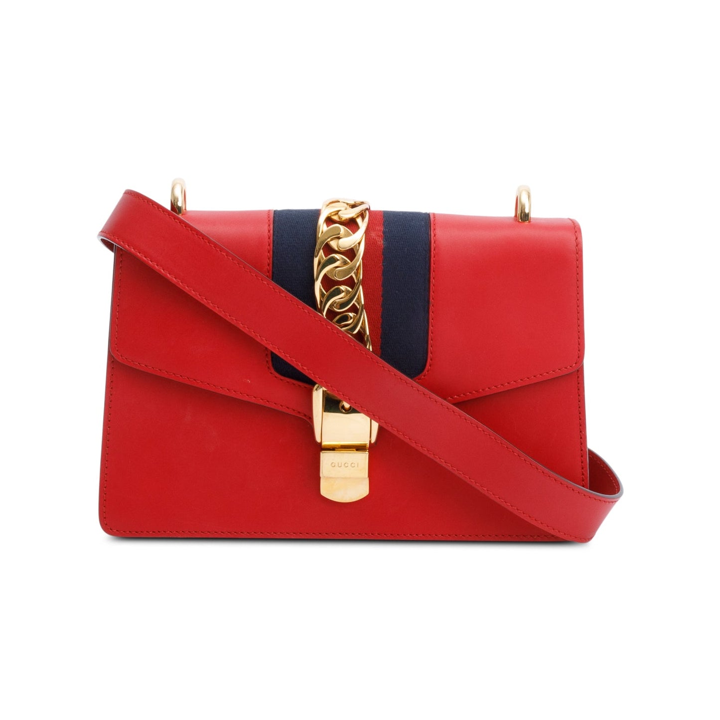 Gucci Red Calfskin Leather Web Small Sylvie Shoulder Bag