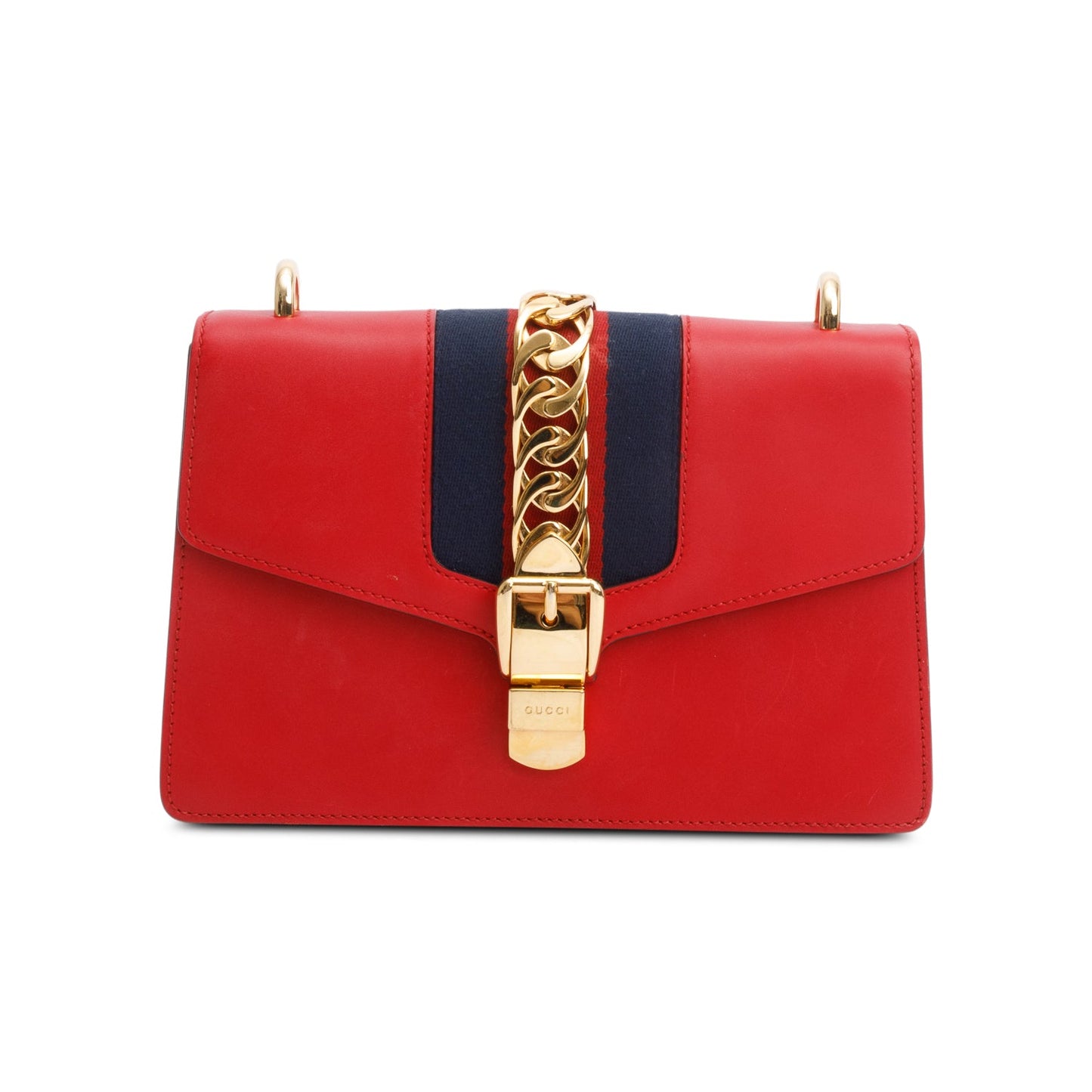 Gucci Red Calfskin Leather Web Small Sylvie Shoulder Bag