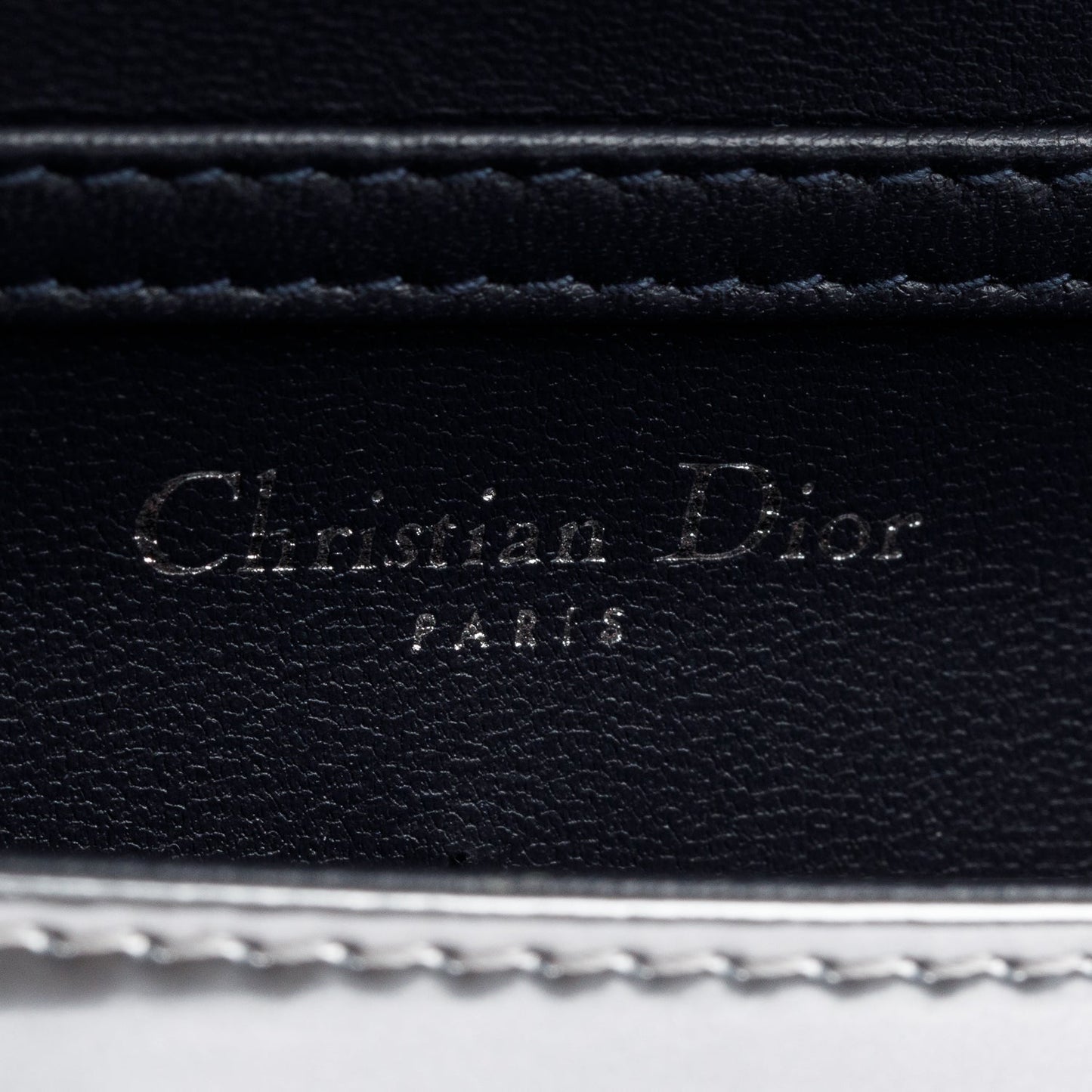 Christian Dior Metallic Silver Microcannage Patent Leather Diorama Wallet on Chain