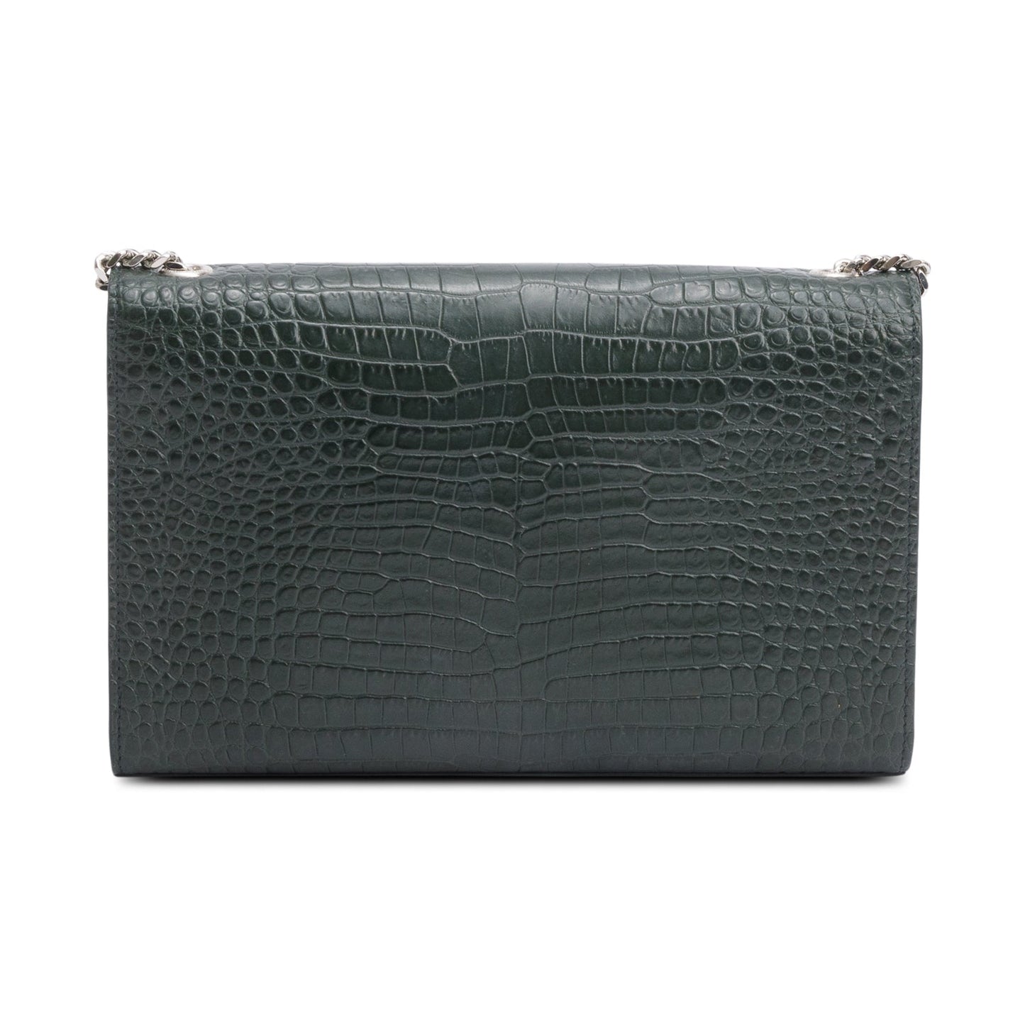 Saint Laurent Green Crocodile-Embossed Leather Medium Classic Monogram Kate Tassel Chain Bag