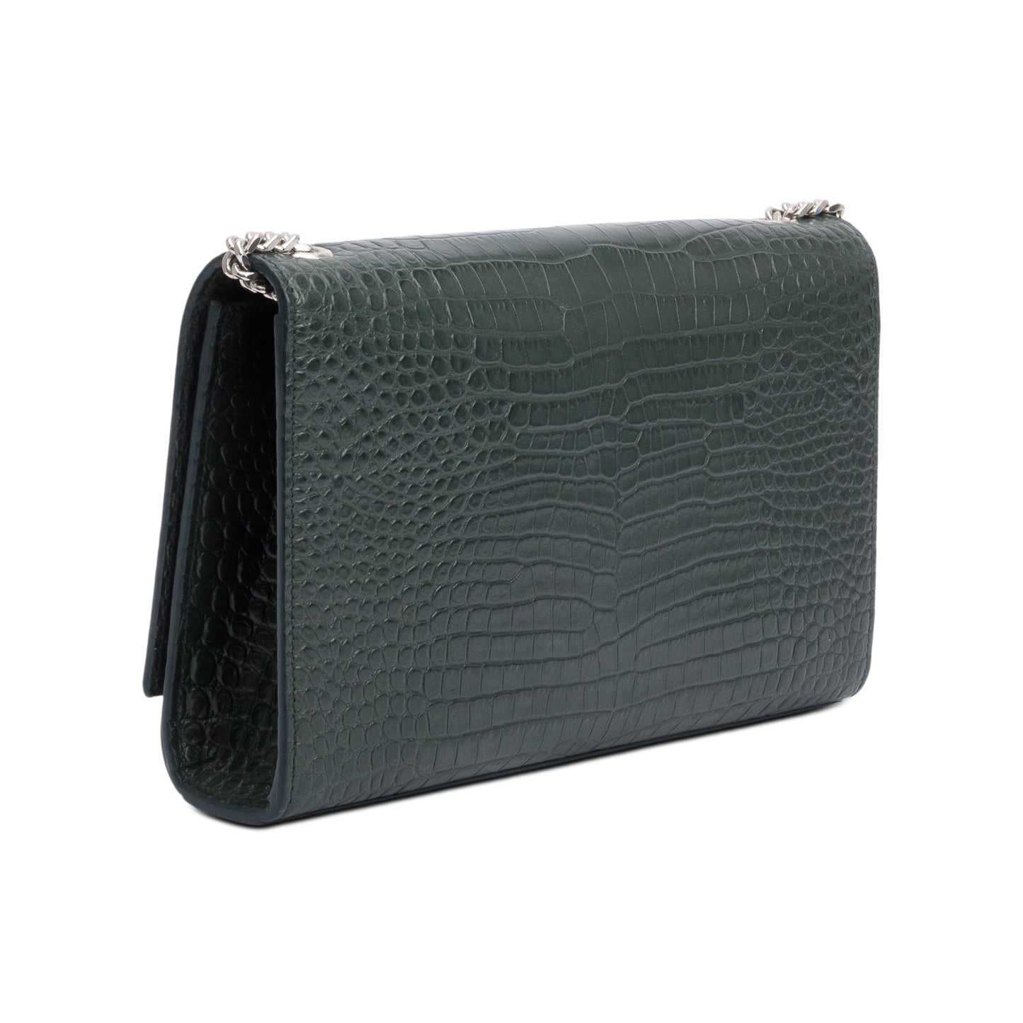 Saint Laurent Green Crocodile-Embossed Leather Medium Classic Monogram Kate Tassel Chain Bag