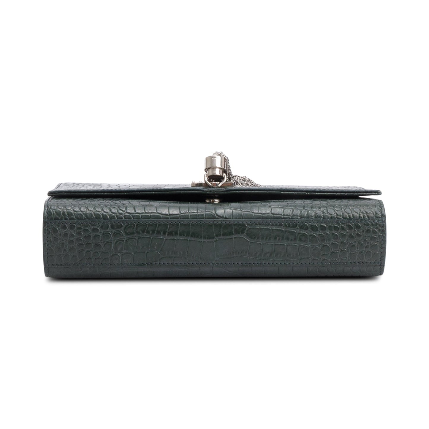 Saint Laurent Green Crocodile-Embossed Leather Medium Classic Monogram Kate Tassel Chain Bag