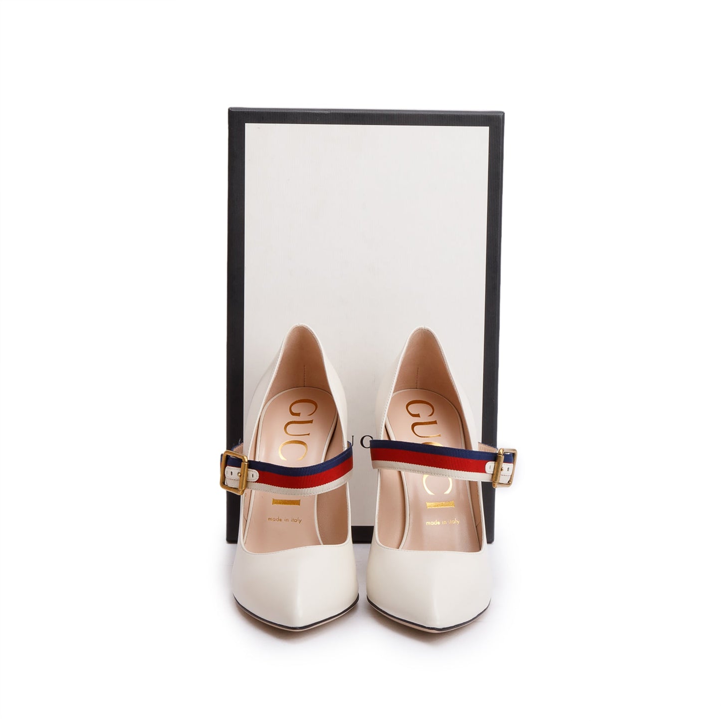 Gucci 2022 White Leather Web Strap D'Orsay Pumps, Size 39.5