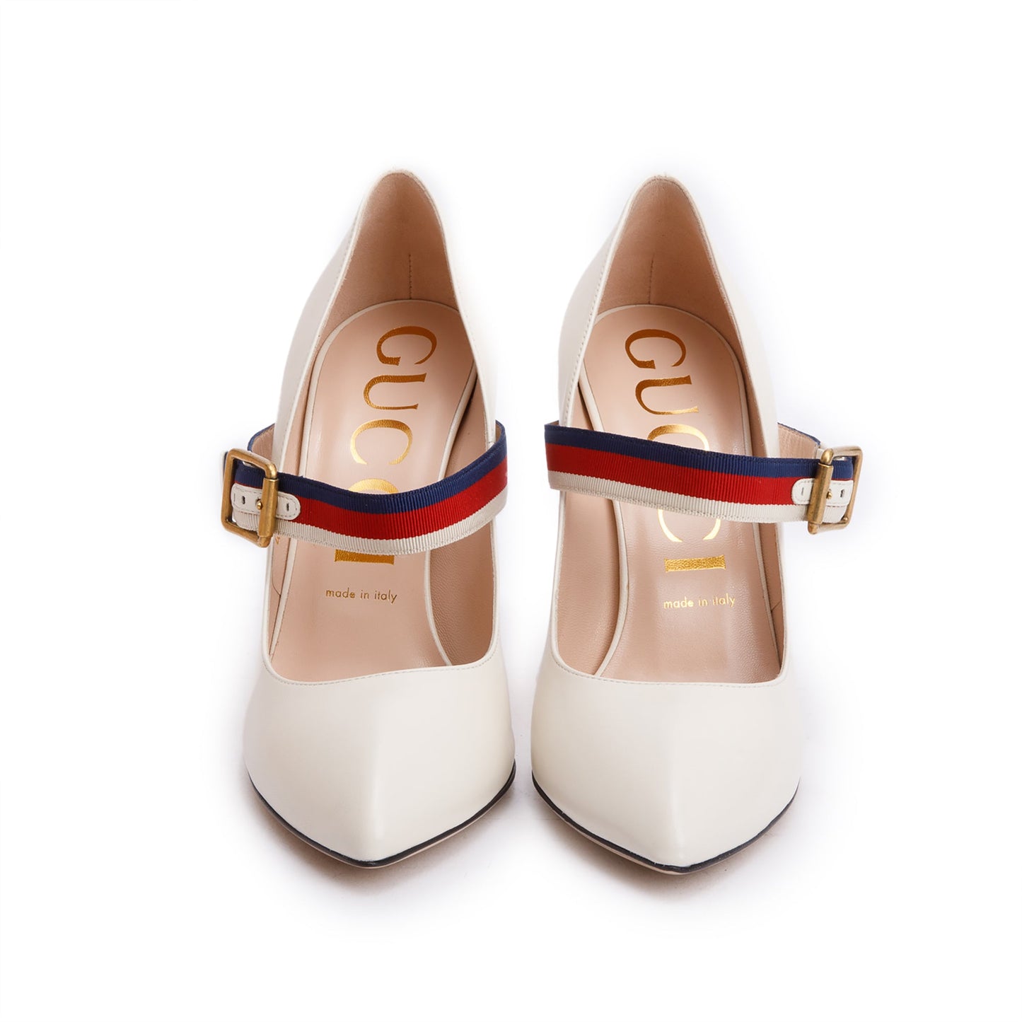 Gucci 2022 White Leather Web Strap D'Orsay Pumps, Size 39.5