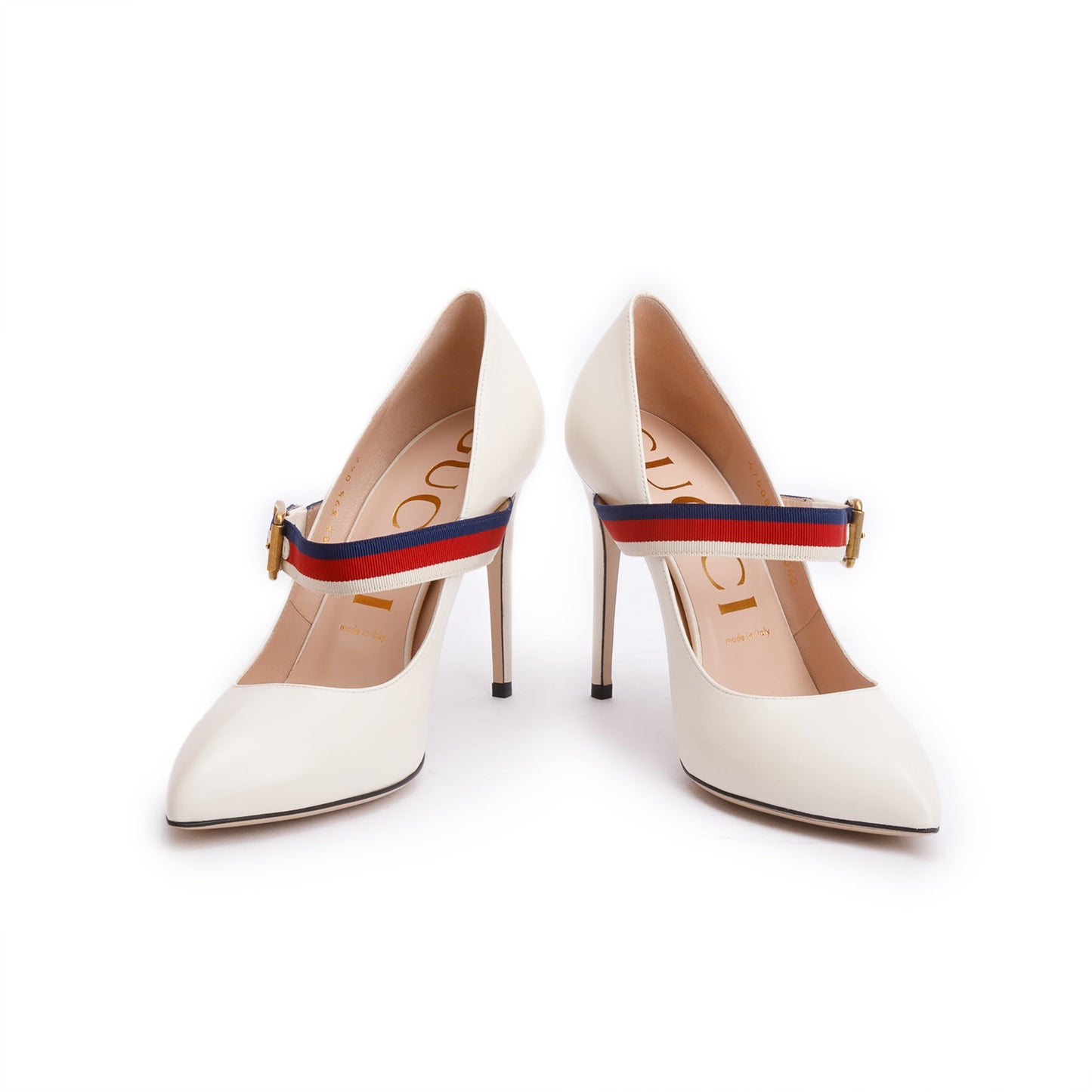 Gucci 2022 White Leather Web Strap D'Orsay Pumps, Size 39.5