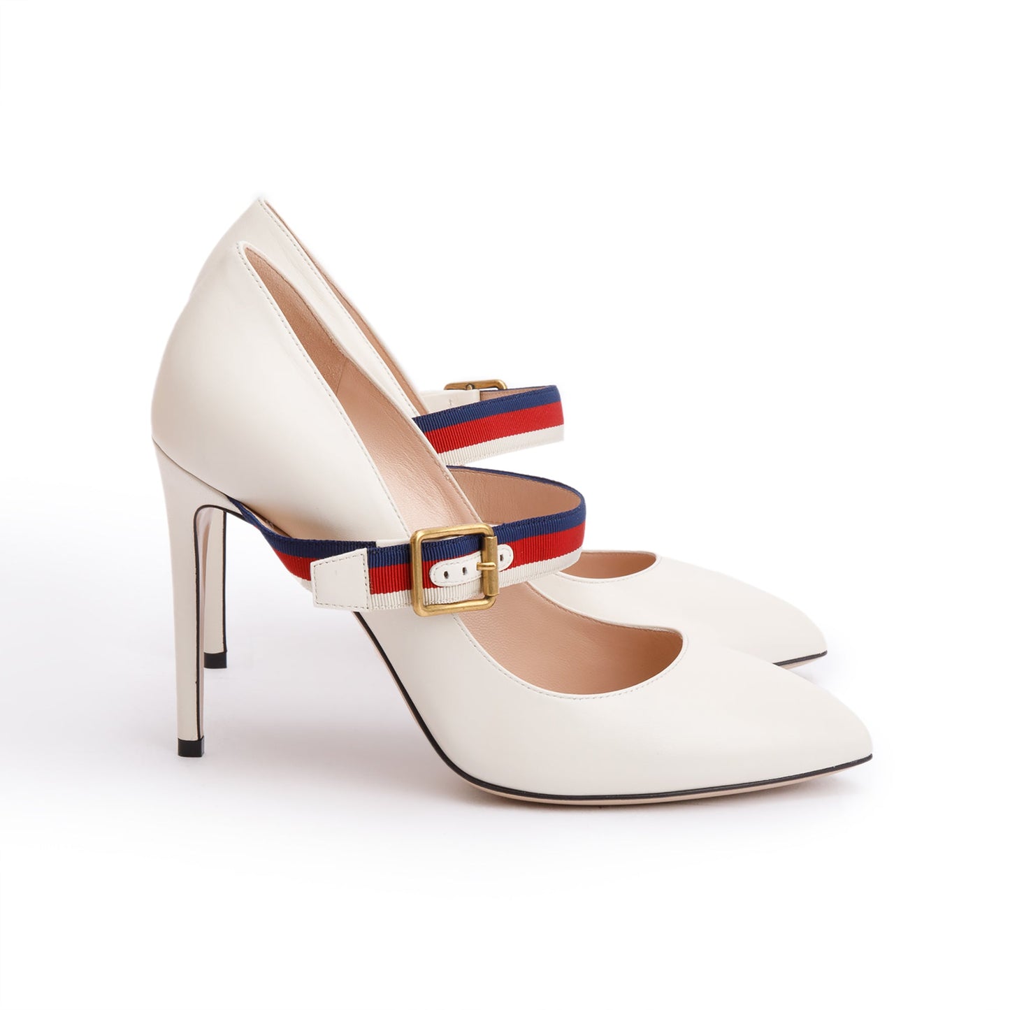 Gucci 2022 White Leather Web Strap D'Orsay Pumps, Size 39.5
