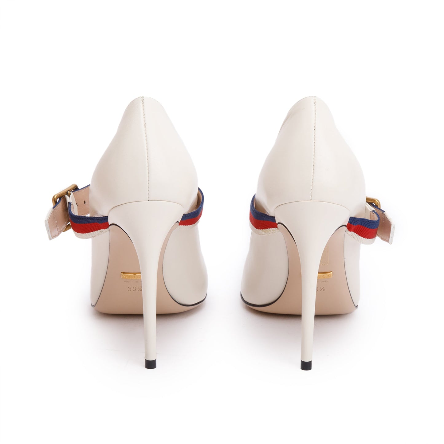 Gucci 2022 White Leather Web Strap D'Orsay Pumps, Size 39.5