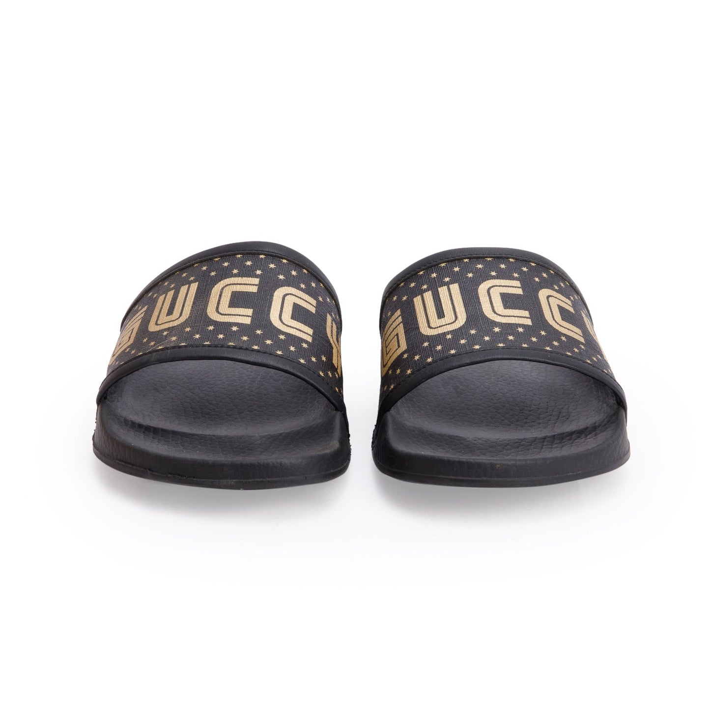 Gucci x Sega Supreme Black Rubber Guccy Star Slides, Size 7
