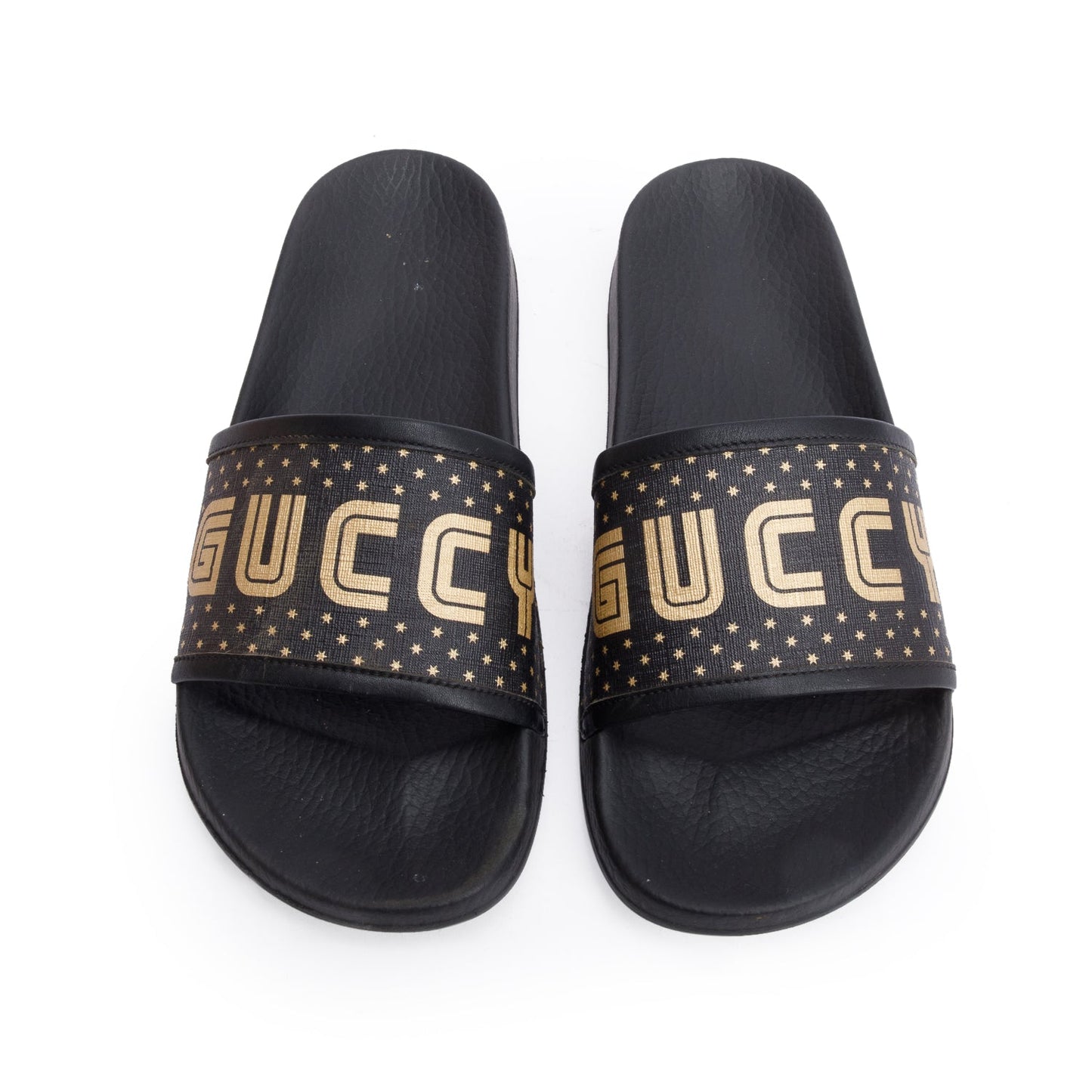 Gucci x Sega Supreme Black Rubber Guccy Star Slides, Size 7