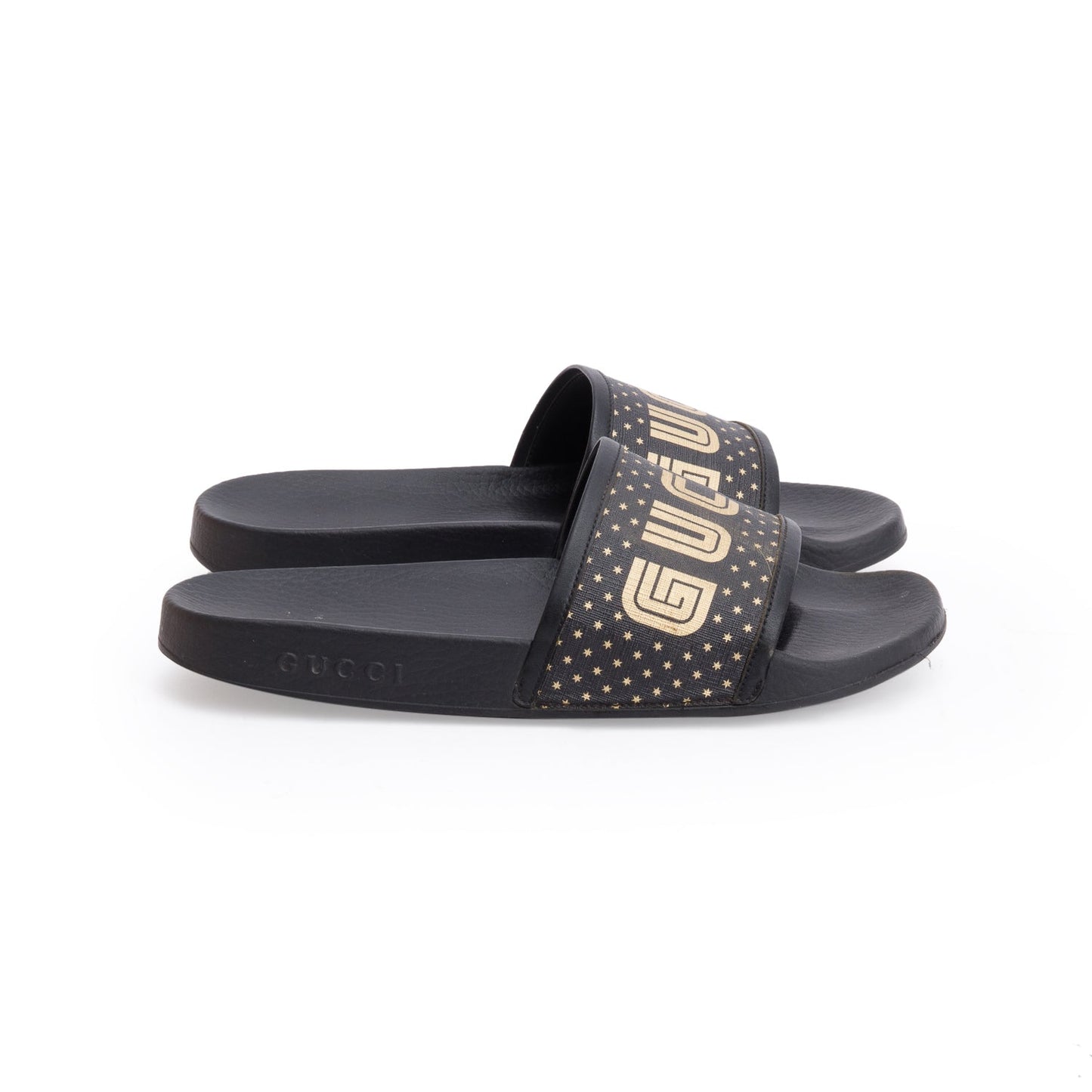Gucci x Sega Supreme Black Rubber Guccy Star Slides, Size 7