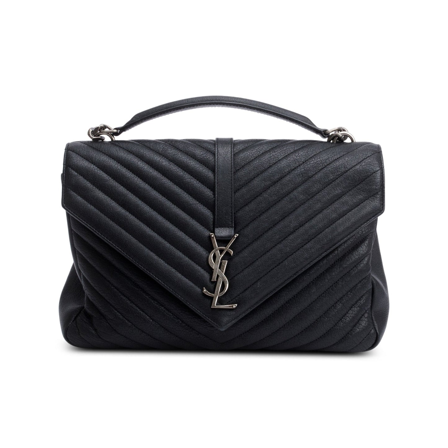 Saint Laurent Black Chevron Leather Large Chevron College Bag