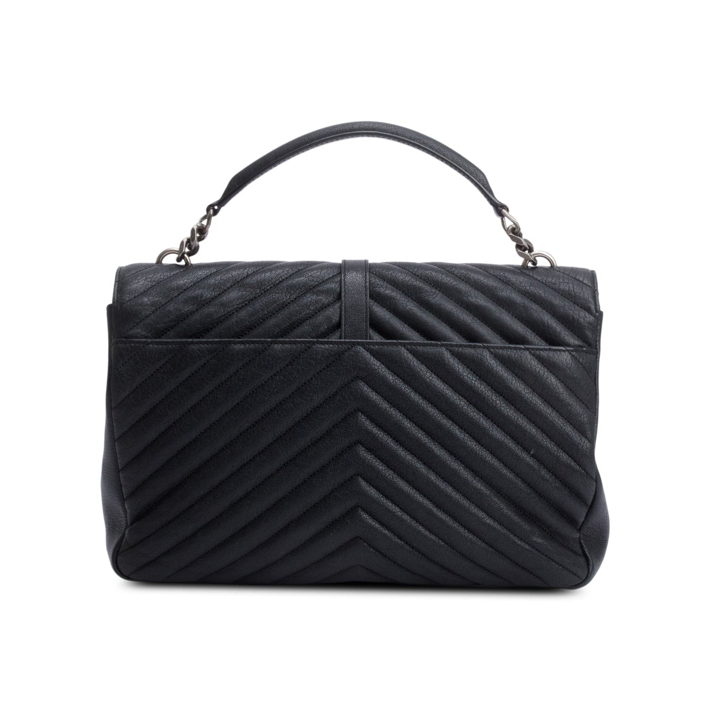 Saint Laurent Black Chevron Leather Large Chevron College Bag