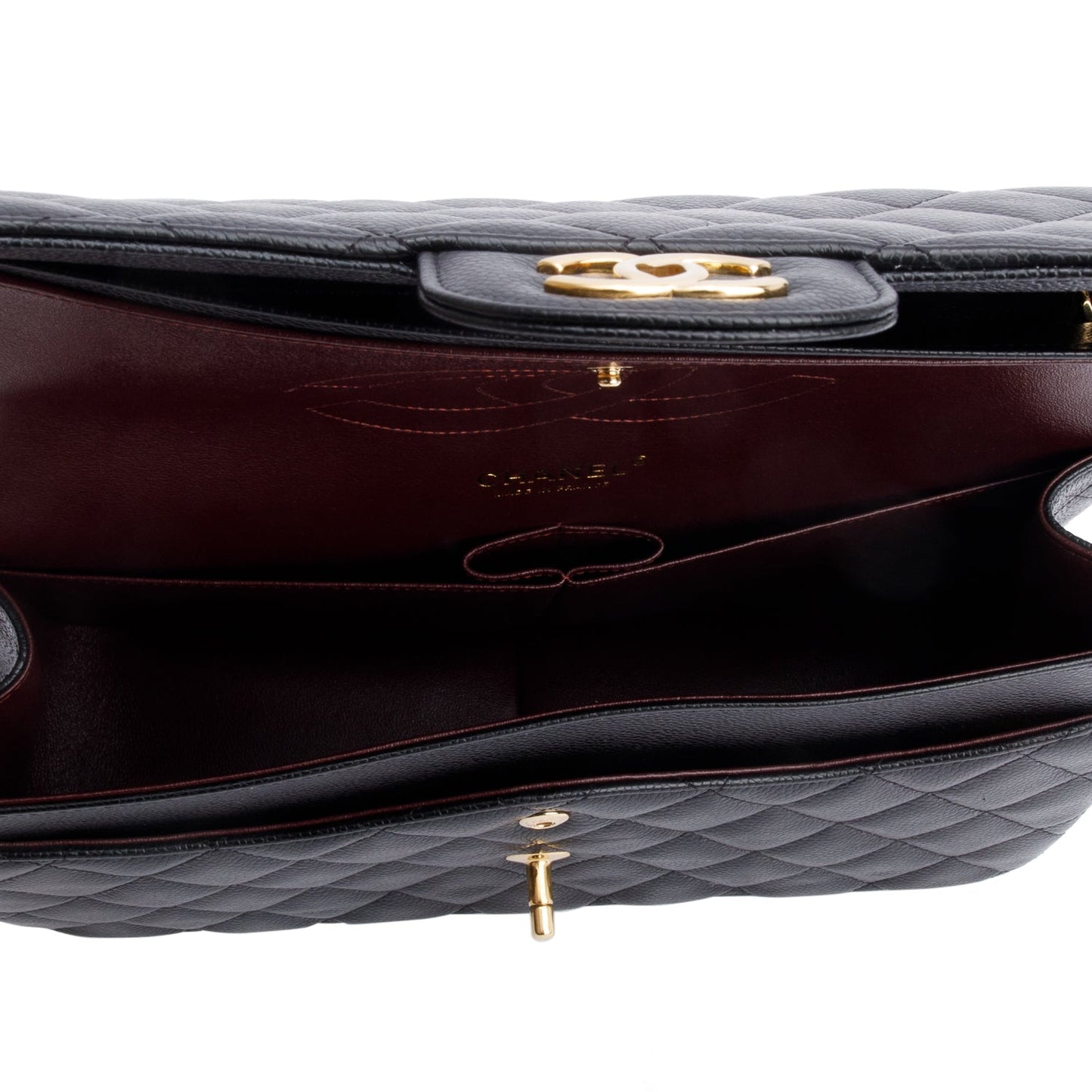 Chanel Black Quilted Caviar Leather Classic Jumbo Double Flap Bag
