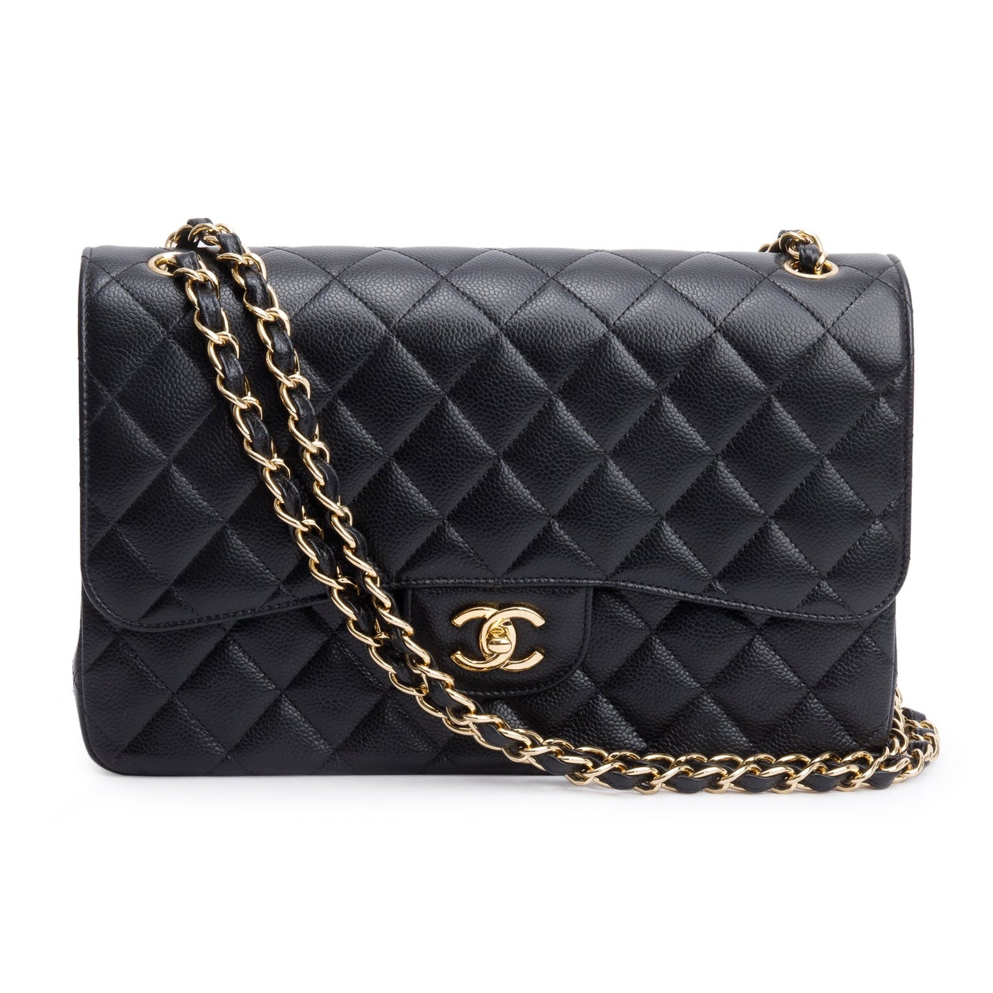 Chanel Black Quilted Caviar Leather Classic Jumbo Double Flap Bag
