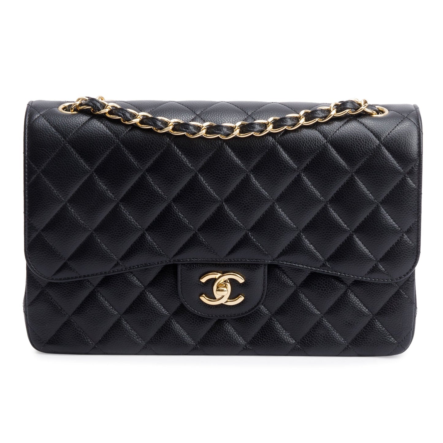 Chanel Black Quilted Caviar Leather Classic Jumbo Double Flap Bag