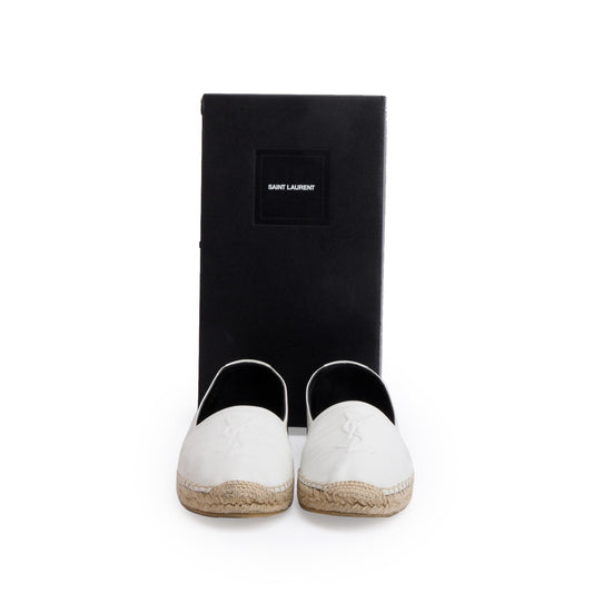 Saint Laurent White Lambskin Leather Espadrilles, Size 40