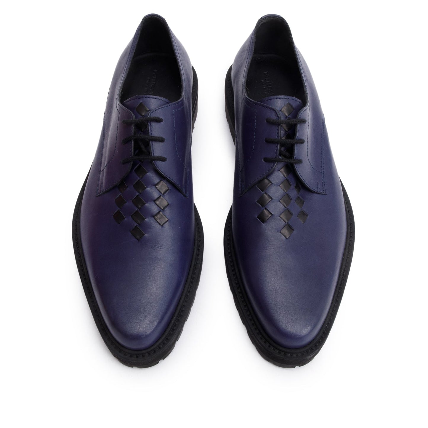Bottega Veneta Blue Nappa Intrecciato Leather Derby Shoes, Size 43